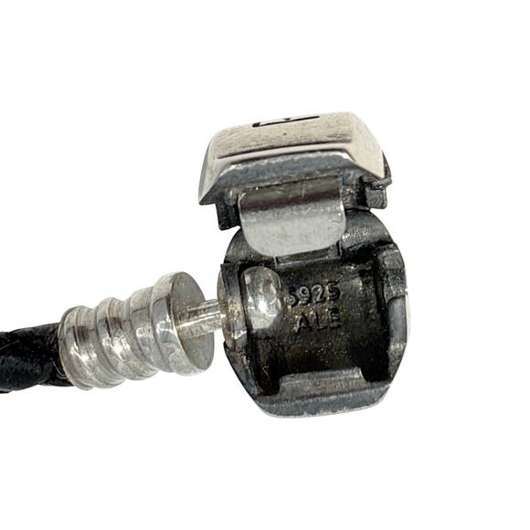 PANDORA Moments Woven Leather Bracelet with Silver Clasp in Black 17cm - Picture 7 of 10